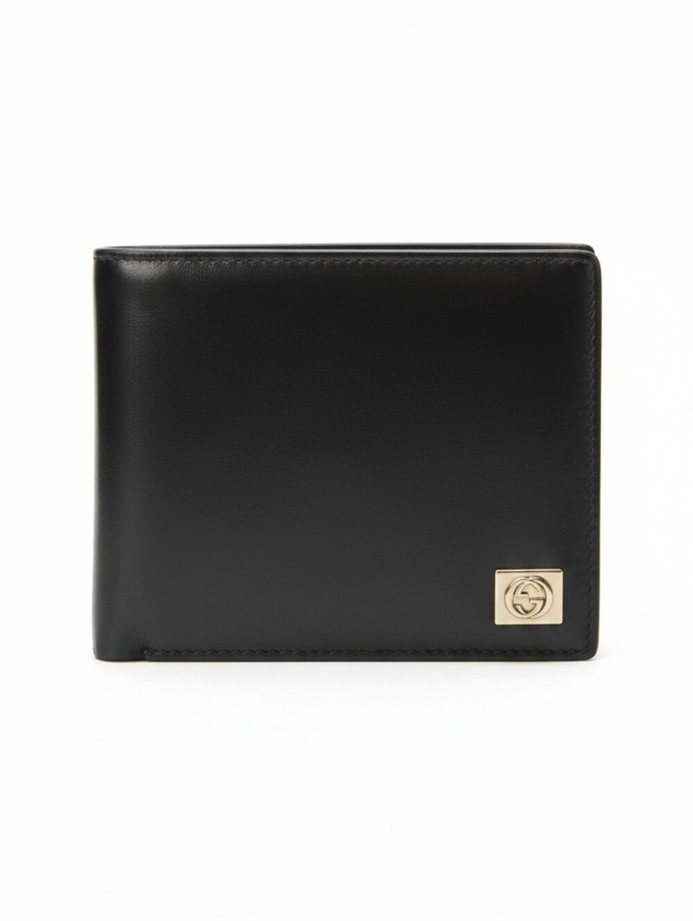 Gucci Black Leather Bifold Wallet with Metal GG Accent